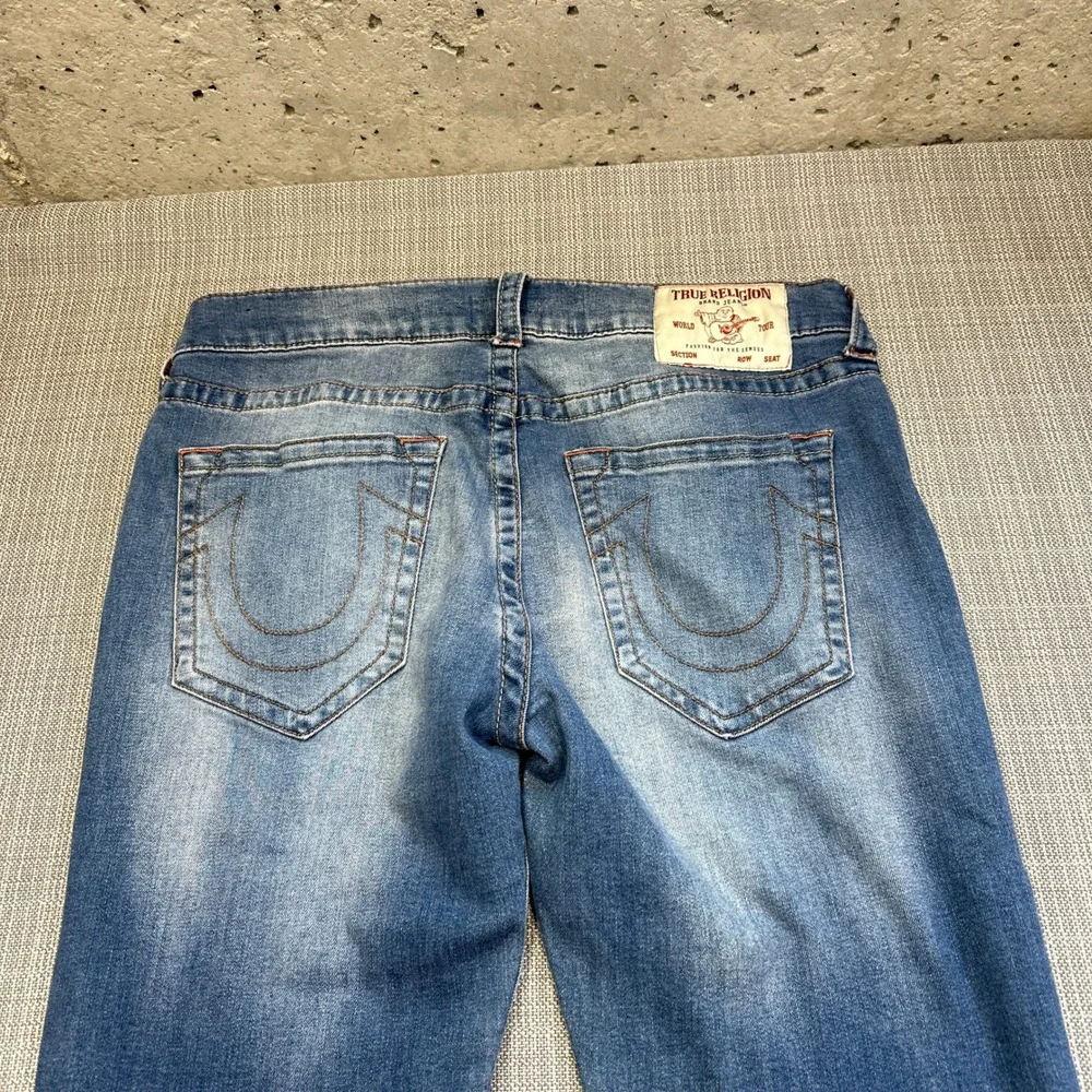 True Religion Rocco‎ Relaxed Skinny Jeans 33 x31 Blue Faded Whiskered Stretch